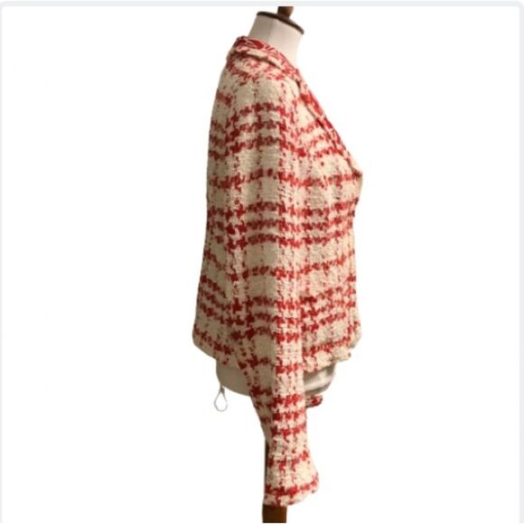 ESCADA Vintage Bouclé Cropped Red and White Bell Sleeve Blazer L/42 - Picture 9 of 13
